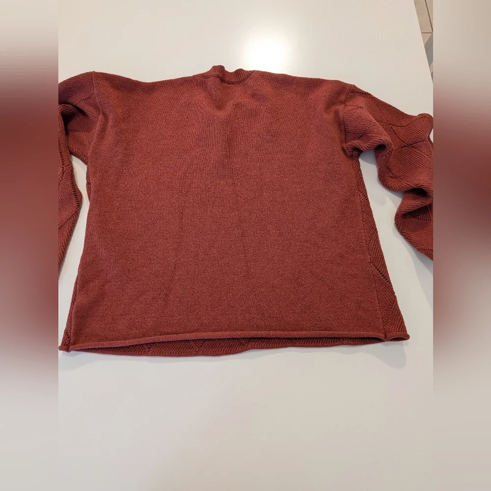 Hem & Thread‎ Rust Brown Diamond Pointelle Knit Sweater Crew Neck Large